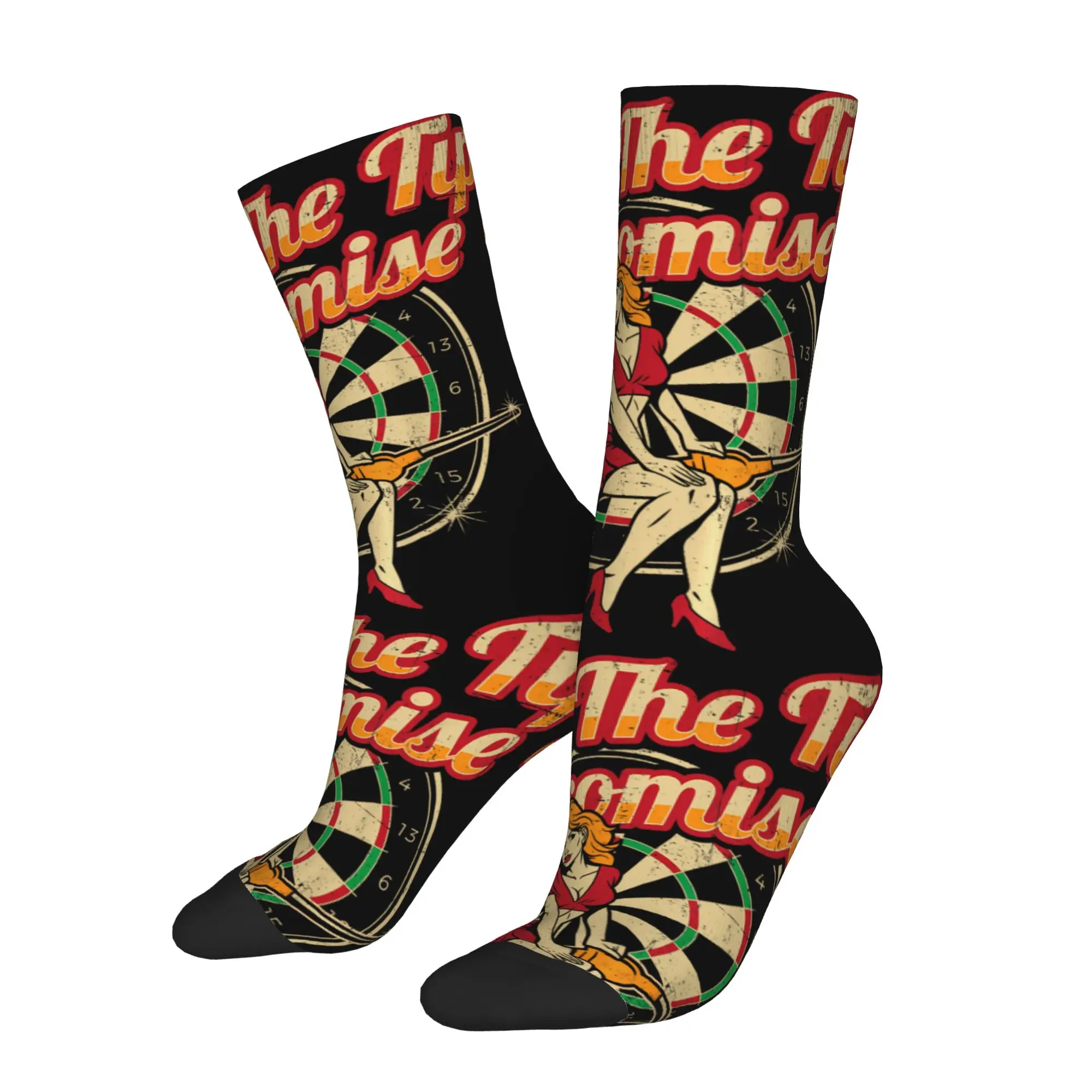 1 Pair Funny Crazy Sock for Men Just The Tip I Promise Darts Player Gifts Hip Hop Vintage Dart Pattern Printed Sock Novelty