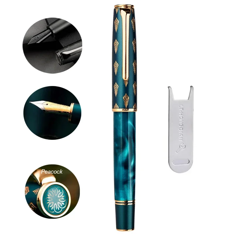 

Hongdian N7 Resin Piston Fountain Pen Beautiful Green / Gray Peacock Totem Cap EF/F 0.4/0.5mm Smooth Writing Office Gift Ink Pen