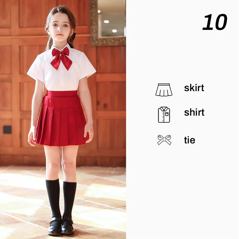 3Pcs /Set Kindergarten School Uniforms British Style Girls Pleated Skirts Boys Shirt Shorts JK Suit Chorus Performance Costume