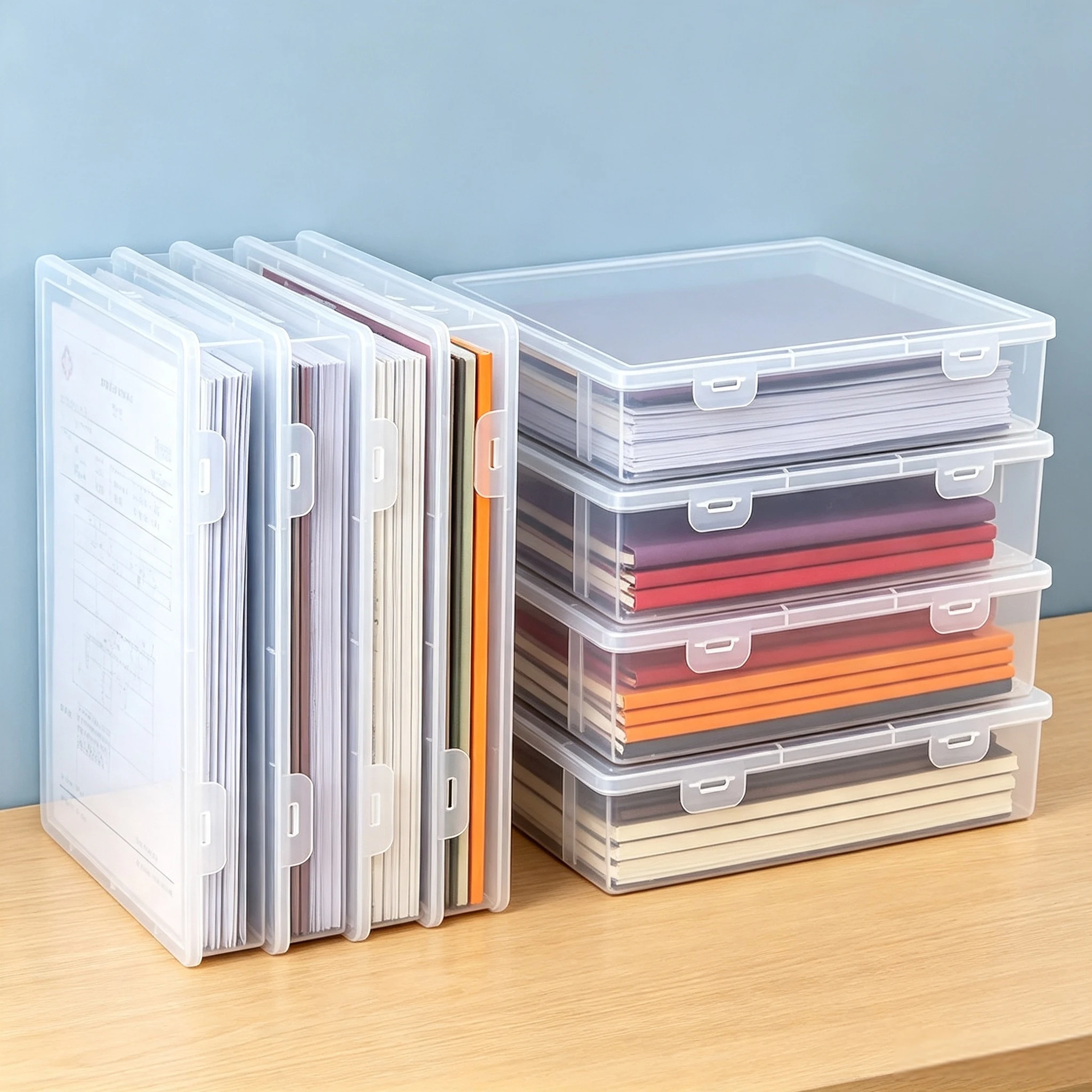 Boîte de rangement en plastique transparente A4, 1 pièce, grande boîte de rangement de bureau empilable pour documents de bureau et fournitures d'étude