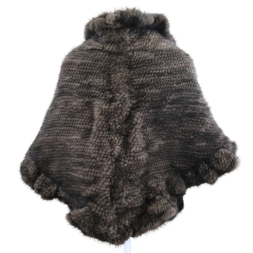 Natural Mink Fur Knitting Shawl for Women, Falbala Cape, Plus Size, Brown, Black Color, Pullover, B230810