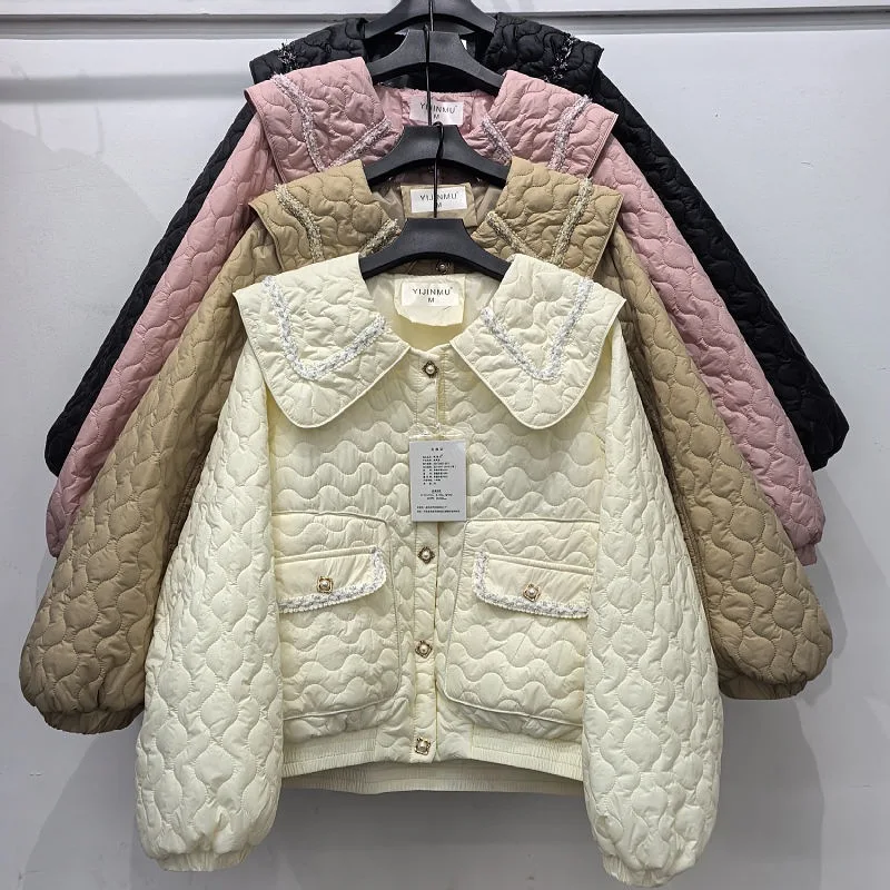 

French Small Fragrance Autumn Winter Down Cotton Coat Quilted Jacket Buttons Women's Clothing Long Sleeve Warm Outerwear