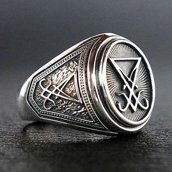 Lucifer Morningstar Ring Vintage Gothic Satanic Signet Cosplay Requisiten Punk Edelstahl Dichtung Ringe Halloween Mann Fashio Geschenk