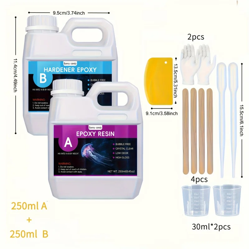 راتنجات الايبوكسي، كريستال شفاف، التسوية الذاتية، مجموعة راتينج مقاومة للأشعة فوق البنفسجية ومقاومة للصدمات، مناسبة للأعمال الفنية والمجوهرات والطاولة والعد