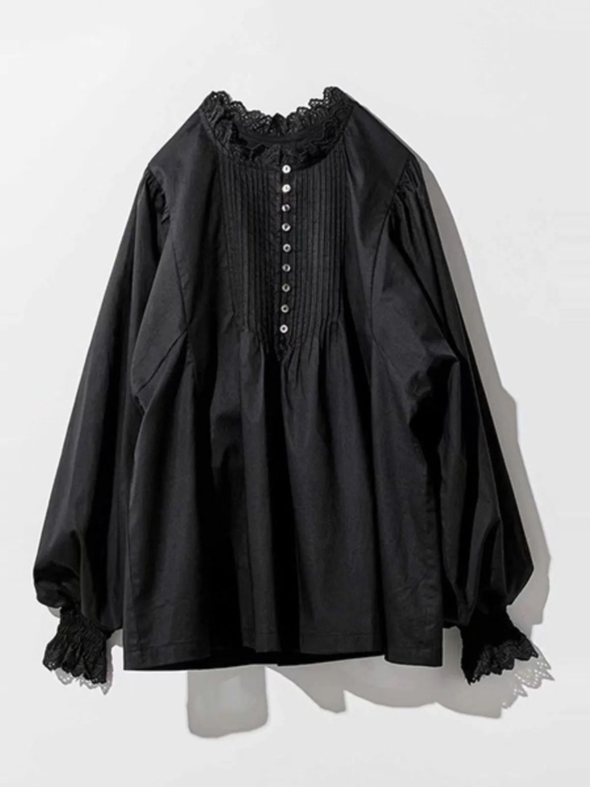 レディースアーティスティックロングスリーブサマーニュースタイル日本風プリーツトップルーズフィットラウンドネックピュアカラーコミュートスタイル