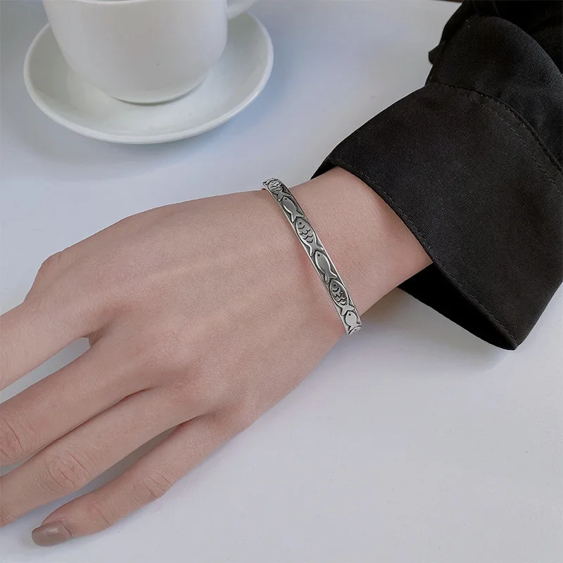 925 Sterling Silver Bracelets for Women Men String Accessories Trend Vintage Fish Shape Pendant Party Jewelry Gift