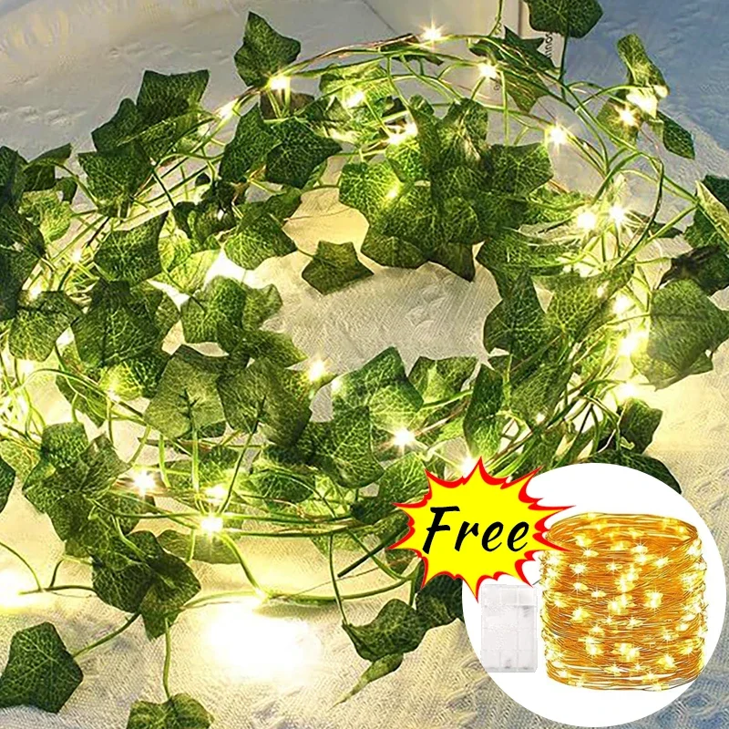 Artificial Green Ivy Leaf With Fairy Lights Fake Ivy Vines Garland Hanging Vine Plants For Garden Wedding Party Home Decorations