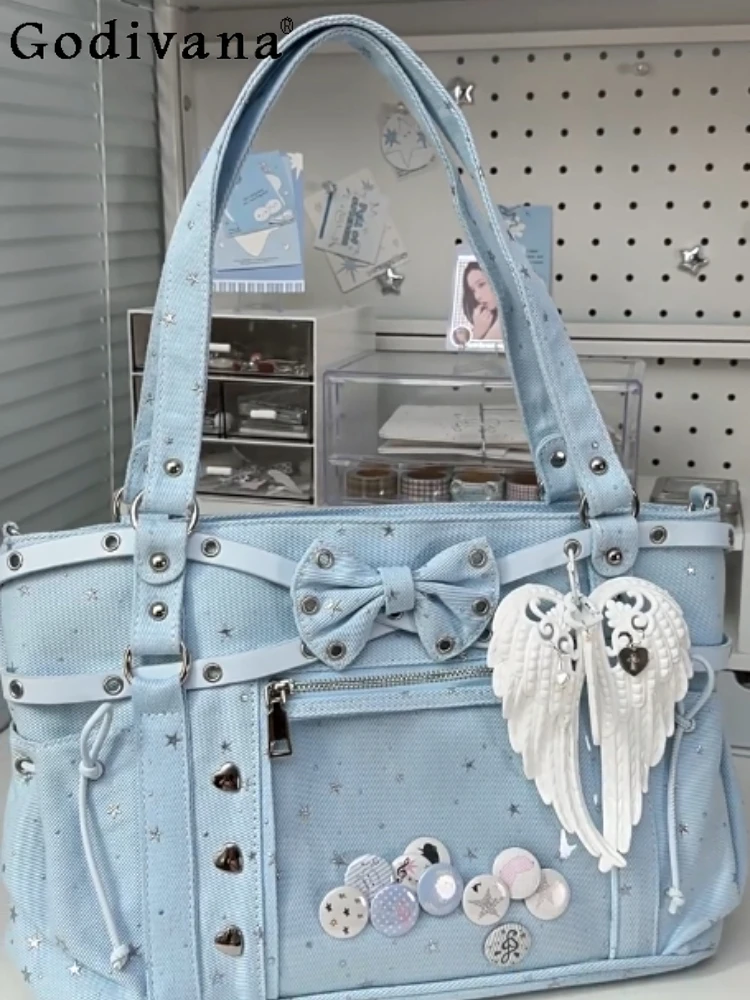 

Vitality Girl Japanese Original Large Capacity Lolita Itabag Sweet Bow Rivet Daily Commuter Casual Versatile Shoulder Bag