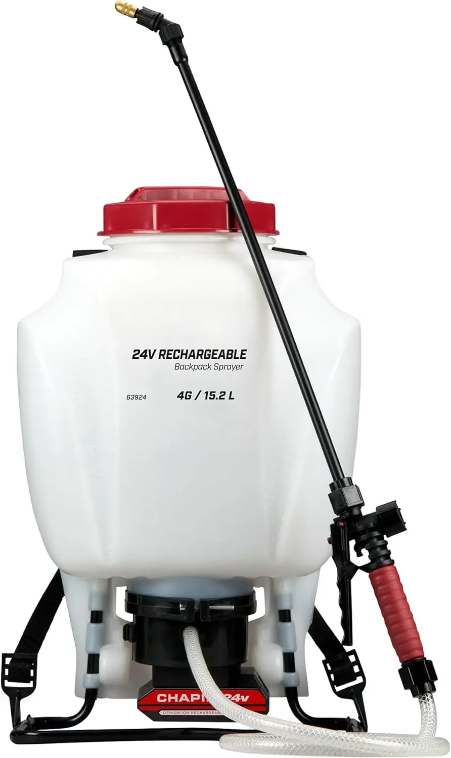 

Battery Powered Backpack Sprayer, 4 gal, Translucent White Sprayer, 63924 24V