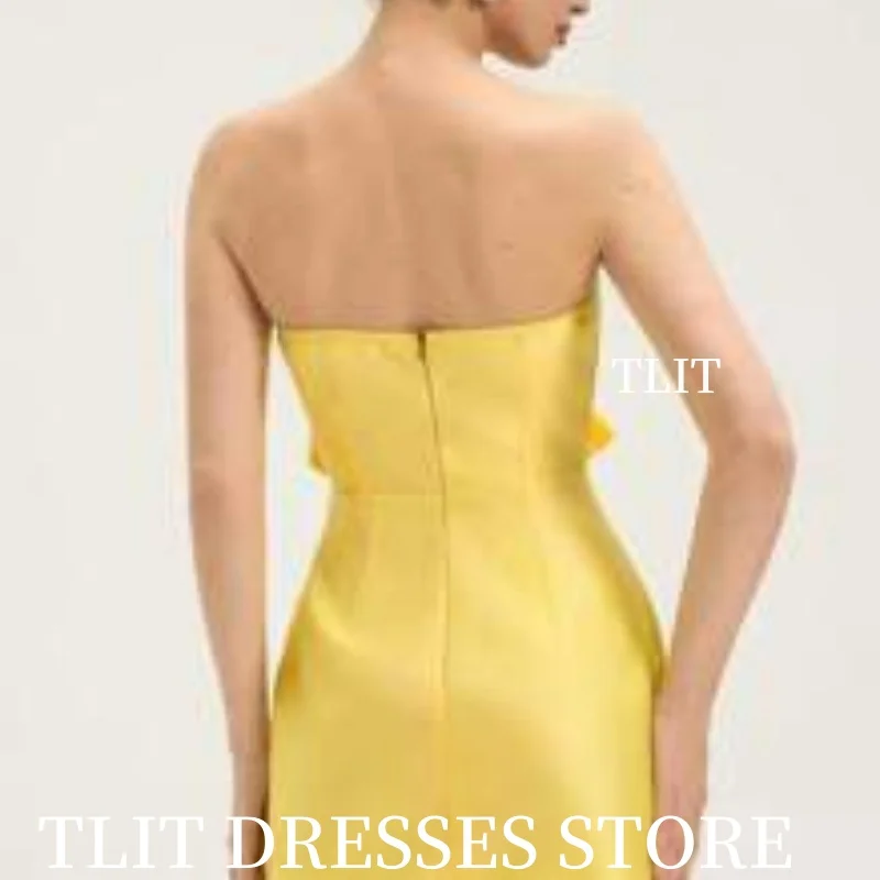 TLIT – robe de soirée fourreau courte jaune clair, Simple, sans bretelles, avec nœud, sans manches, au-dessus du genou, robes de Cocktail personnalisées pour fête formelle