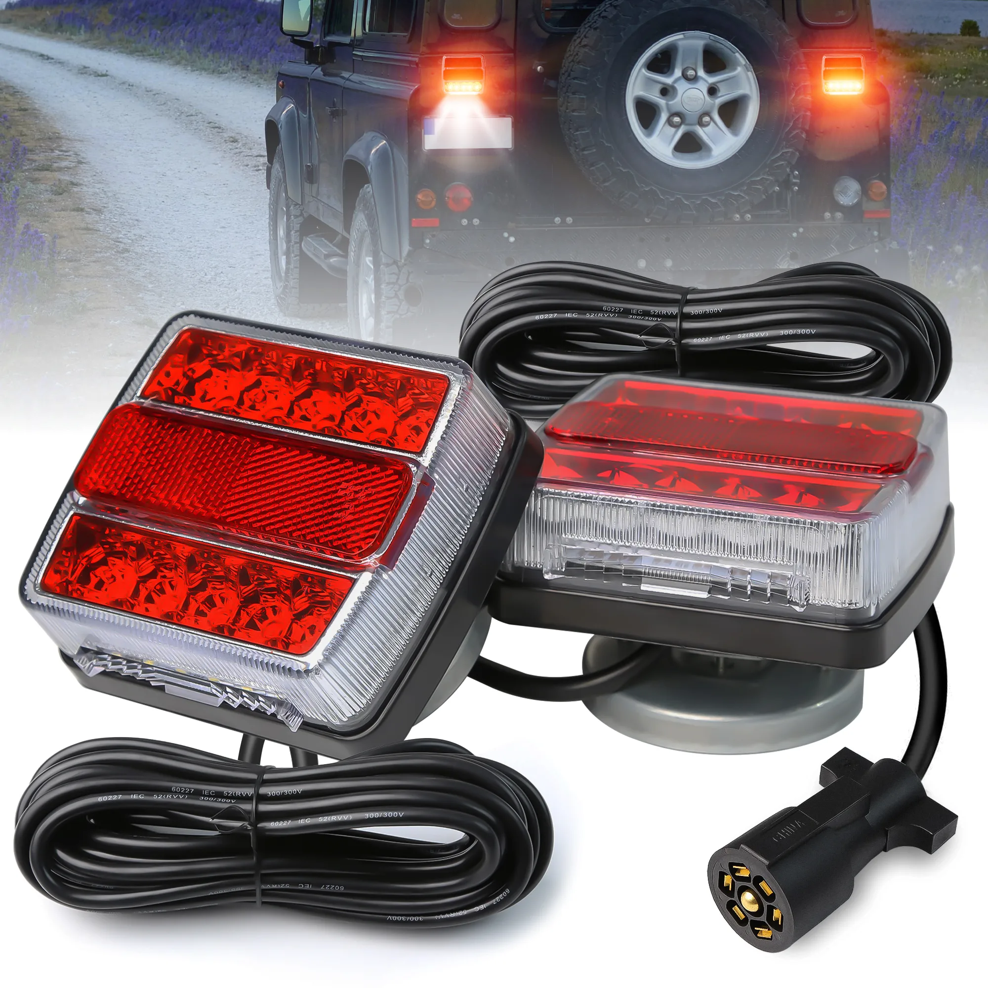 

16LED 12V Two-color Dual Ribbon Magnet Taillights with Red and Yellow Lampshades, American Plug Trailer Taillights
