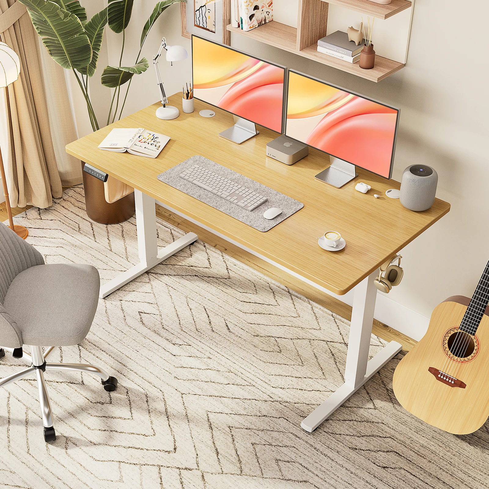 JHK مكتب كمبيوتر كهربائي قائم بارتفاع قابل للتعديل، طاولة عمل مريحة مع إطار معدني للمكتب المنزلي #3