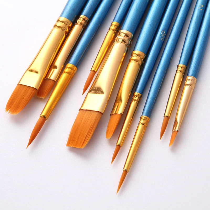 10 Sets Of Pearlescent Blue/Black/Purple/Matte Pink/Mint Green/Colored Rod Watercolor Brushes, Nylon Brush And Oil Brush Sets