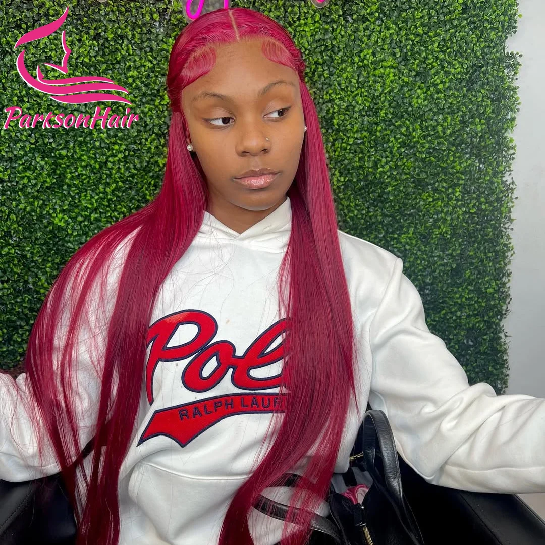 بورجوندي 13x4 13x6 الدانتيل الشفاف الجبهة الباروكات للنساء قبل قطعها مستقيم 99j باروكة من شعر طبيعي البرازيلي الدانتيل الباروكات الأمامية 180%