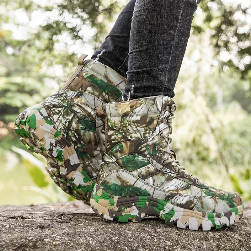 

High-top Men Lace-up Camouflage Anti-slip Shock-absorbing Breathable Combat Boots Men Outdoor Comfortable Casual Ankle Boots Men