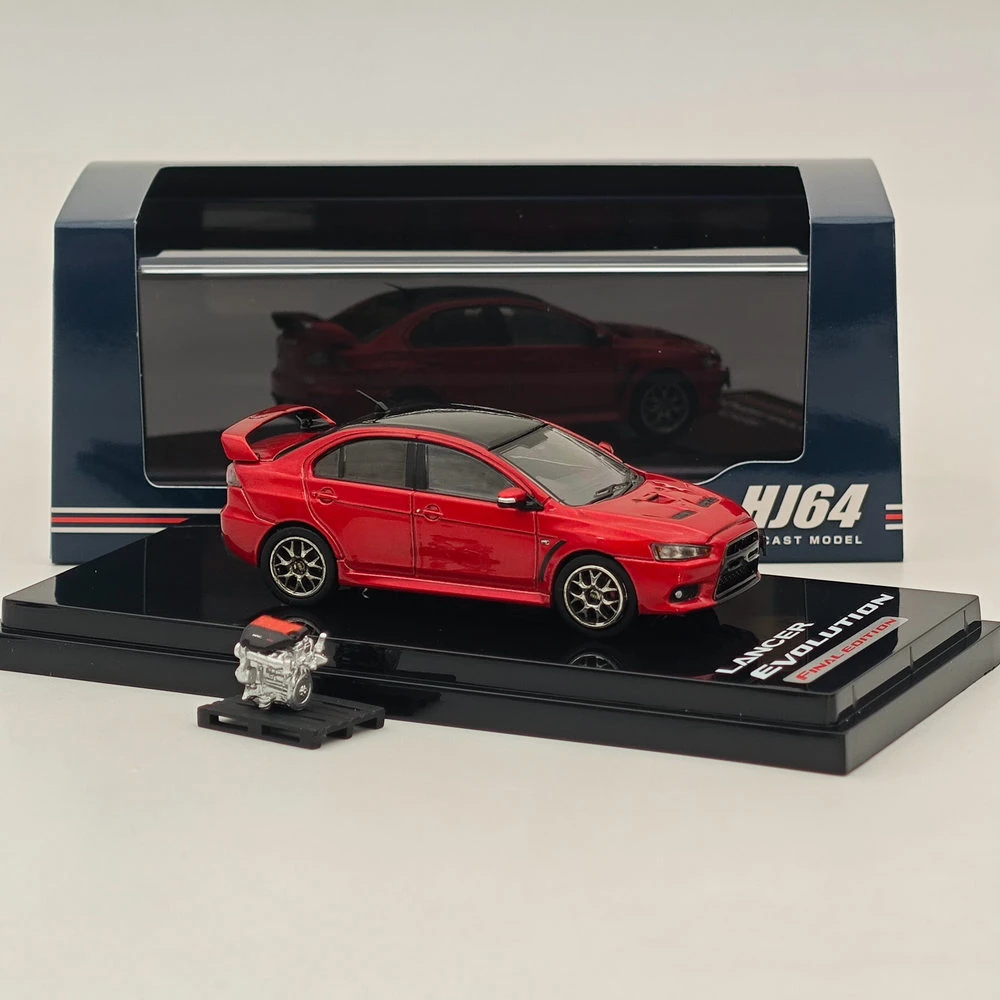 Hobby japão 1:64 lancer evolução x edição final com modelo de exibição de motor vermelho metálico preto telhado hj642053cr diecast brinquedos carro