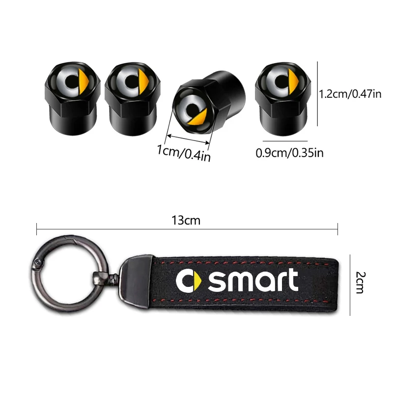 Smart Car Tire Wheel Valve Caps Cover Car Key Chain Ring Keychain For Smart Fortwo Forfour Forjeremy Forvision 451 453 Brabus