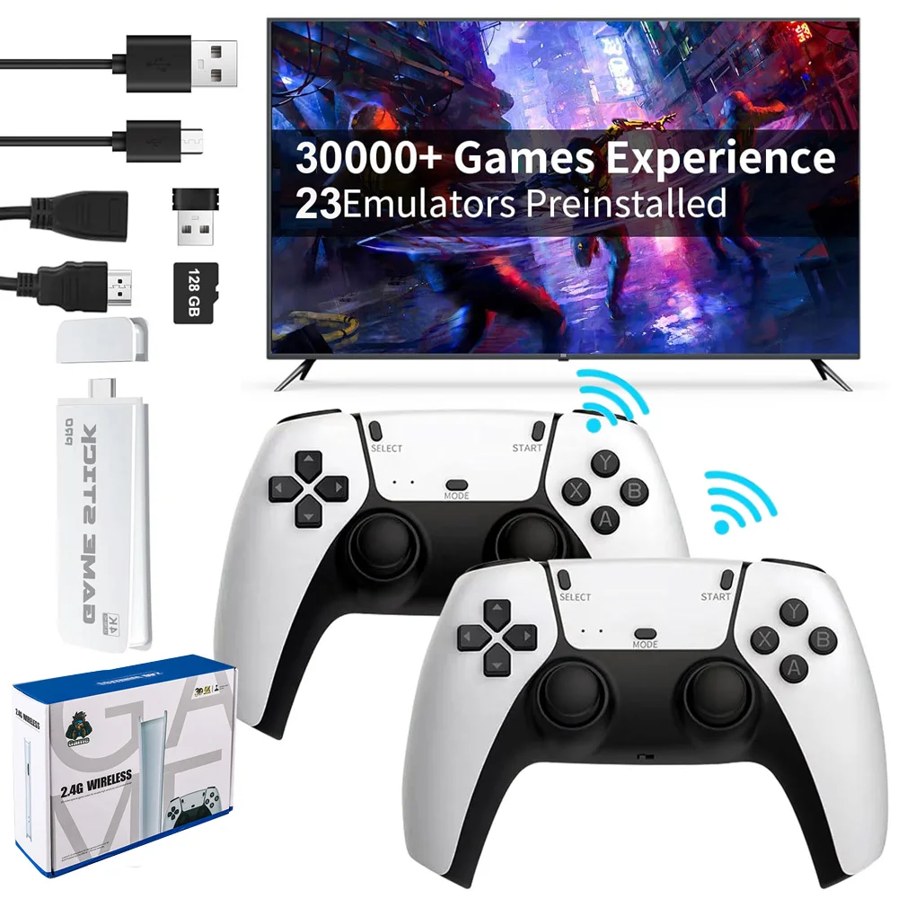 4K TV Game Stick M15 لعبة فيديو وحدة التحكم المدمج في 30000 + ألعاب 128G يده لعبة لاعب وحدة تحكم لاسلكية ريترو غمبد