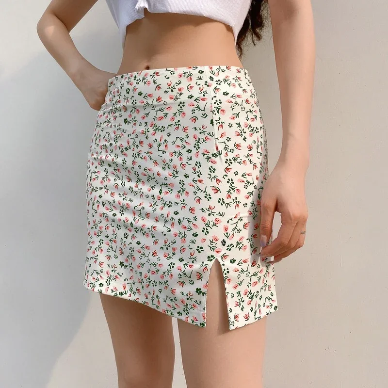 

2024 Summer Floral Print Split Women's Skirts High Waist Pencil Club Party Pencil Skirts Casual Bohemian Slim Thin A-line Skirts