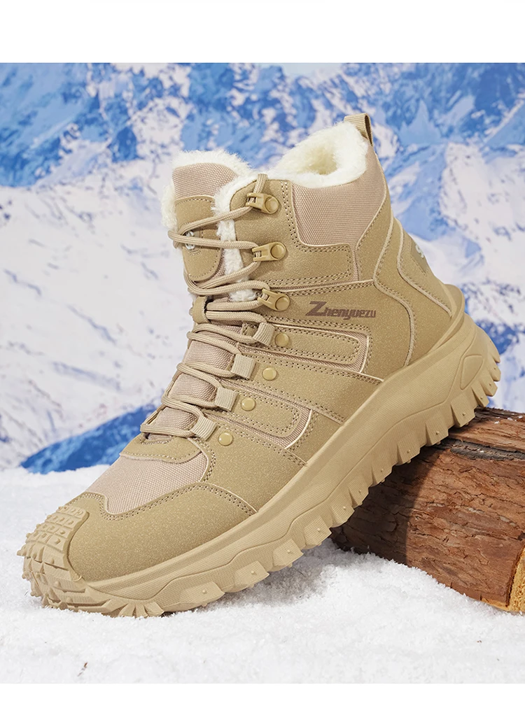 Winter-Essentials Schneestiefel, Outdoor-Wanderstiefel mit Fleecefutter, Warme Herren-High-Top Rutschfeste Wanderschuhe – Detail 4