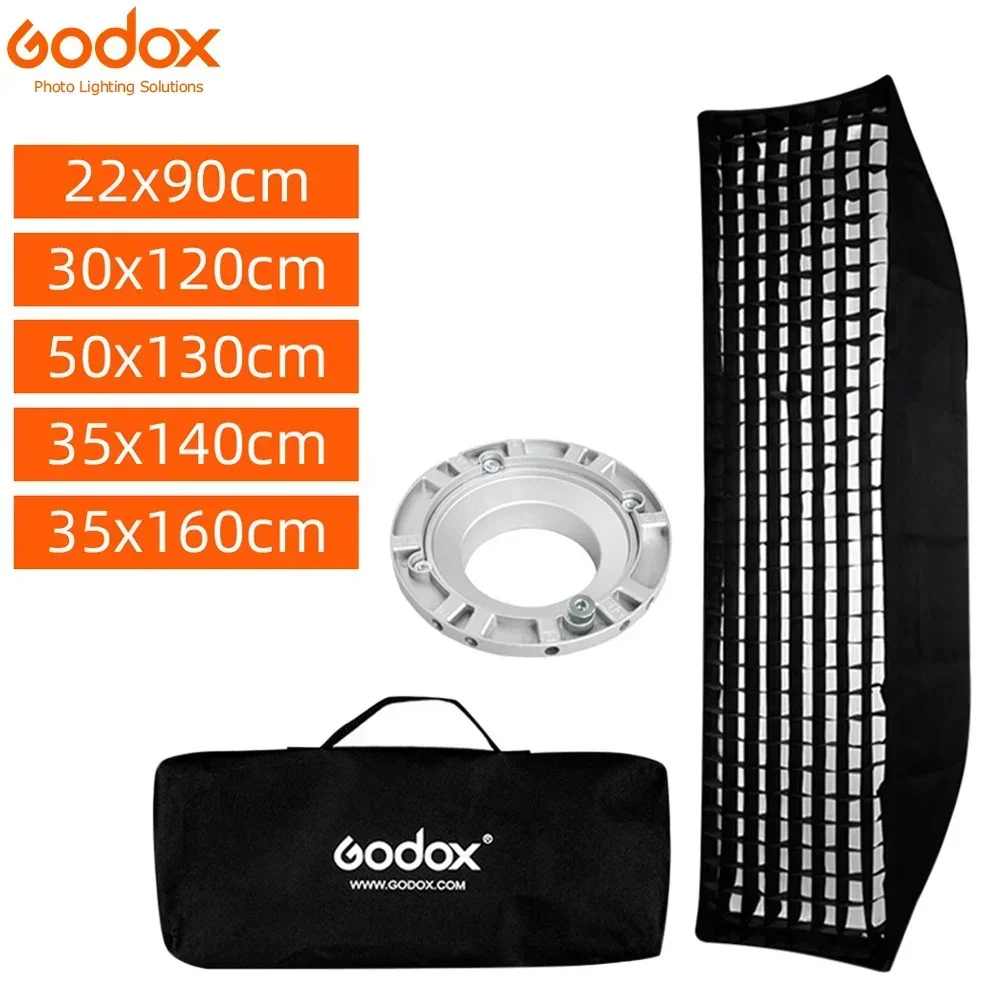 Godox 22x90cm 30x120cm 50x130cm 35x140cm 35x160cm Rectangle Strip Honeycomb Grid Softbox for Bowens Mount Studio Flash Softbox