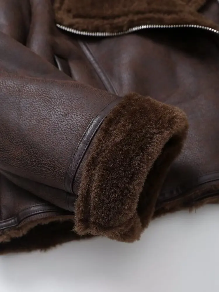 Diiyeg mulher 2025 inverno nova moda curto jaqueta de couro falso chique lapela all-match zíper manga longa jaqueta outerwear mujer