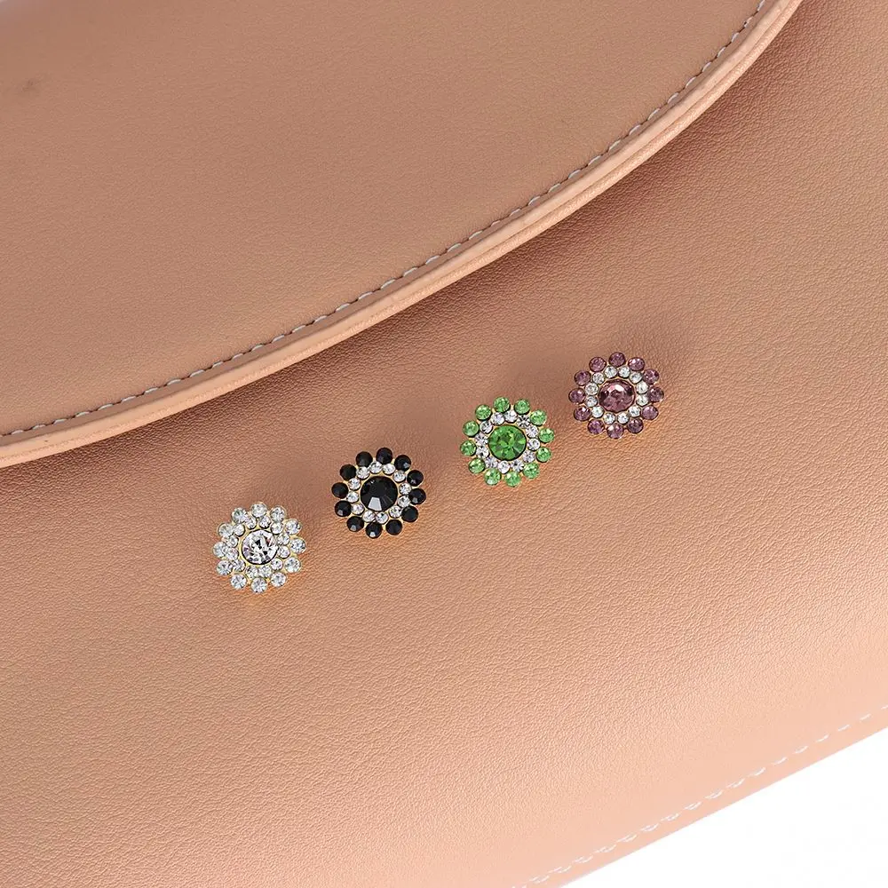 10PCS 14mm Flower-shaped Rhinestone Buttons Sparkling Crystal Glass Stone Steel Bottom Clothes Decoration Sewing Accessories