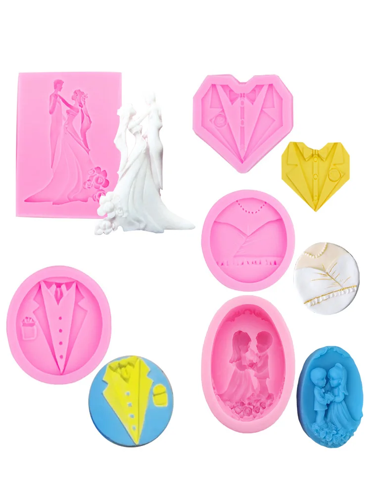 Bride and Groom Silicone Cake Molds 3D Wedding Blessing Fondant Mould Cake Decorating Tools Chocolate Baking Gumpaste Mold M2953