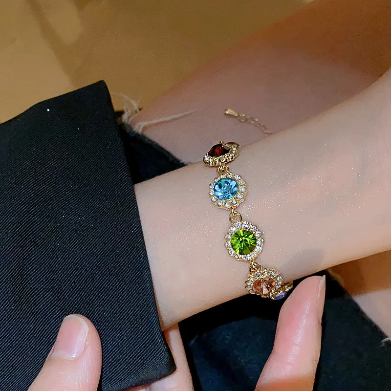 2023 New Fashion Multicolor Zircon Gold Plated Bracelets for Women Luxury Vintage Bracelets Wedding Party Jewelry Gift