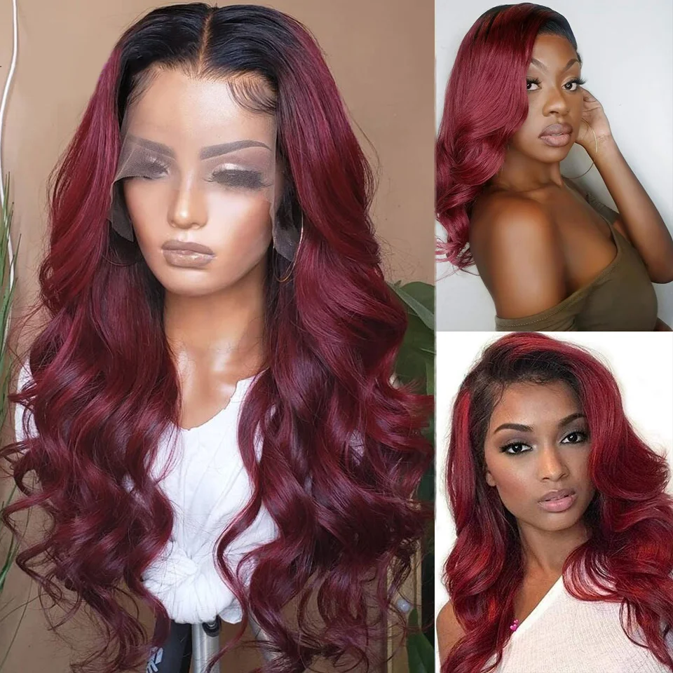 1B 99j Lace Front Wig Body Wave 5x5 Closure Wig Ombre Blonde Human Hair Wigs Pre Plucked 1B Burgundy Red Lace Frontal Wigs Bling