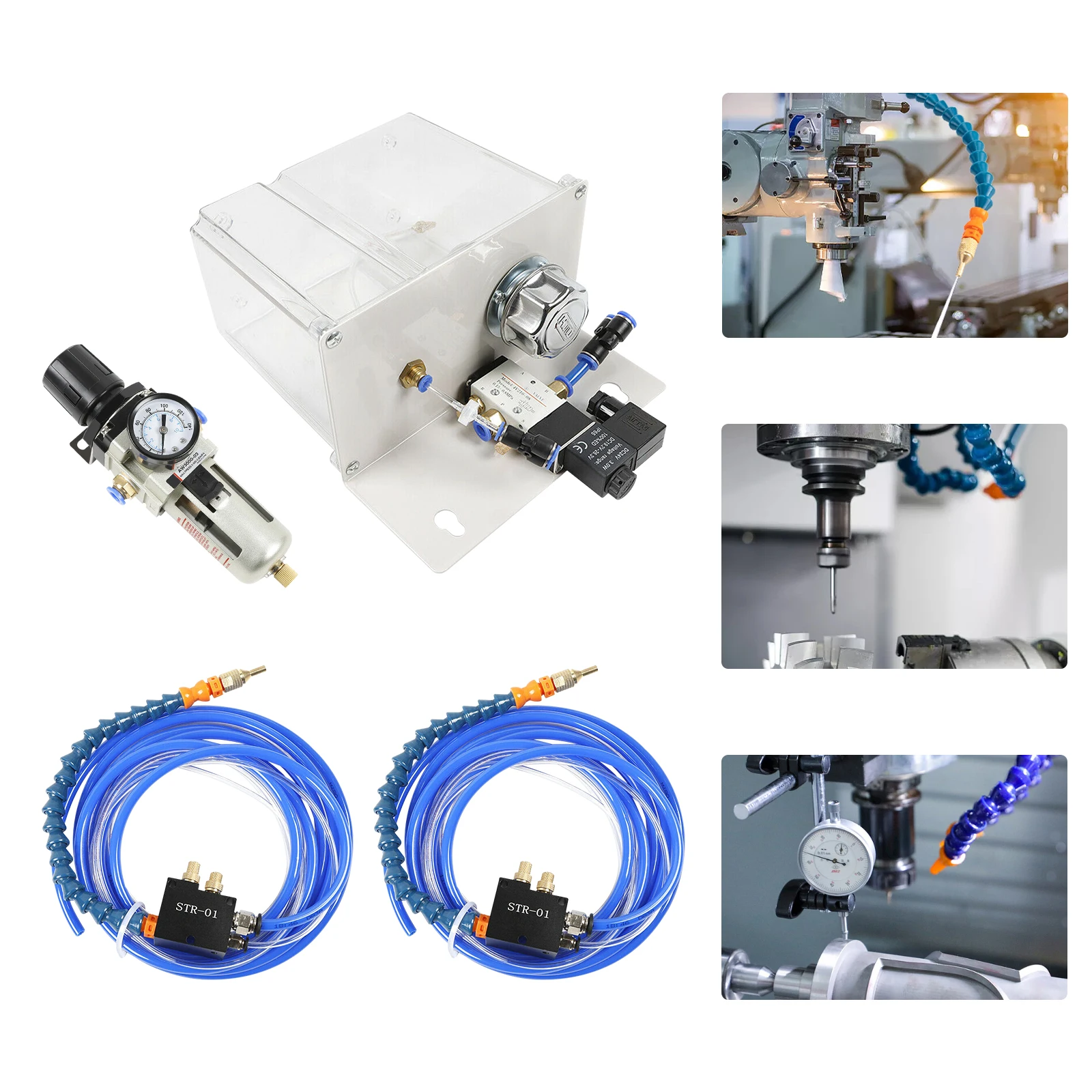 Máquina de pulverización de corte y enfriamiento, ideal para tornos CNC/fresadoras, volumen de aire/spray ajustable, construcción de resina/metal