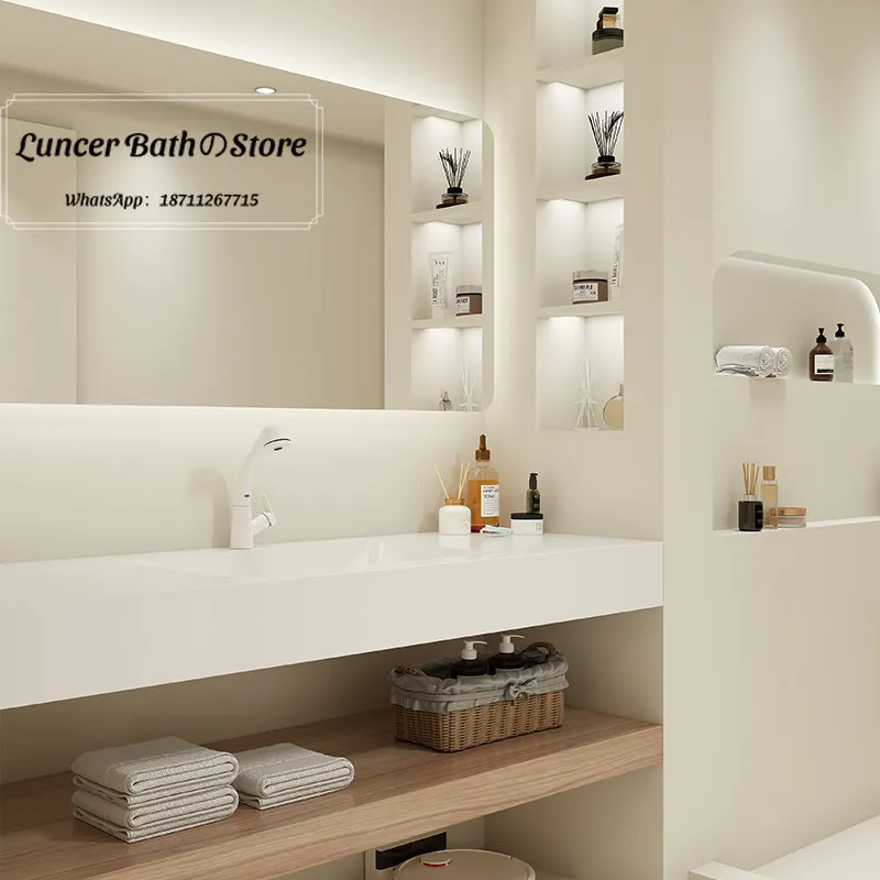 Imported DuPont Corian Solid Surface Bathroom Vanity, Split Seamless Integrated Sink Wash Basin Cabinet Combo