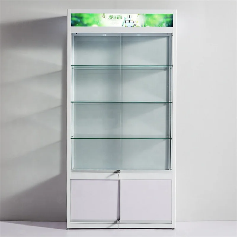 Custom. white color wall showcase cabinet cosmetic display showcase