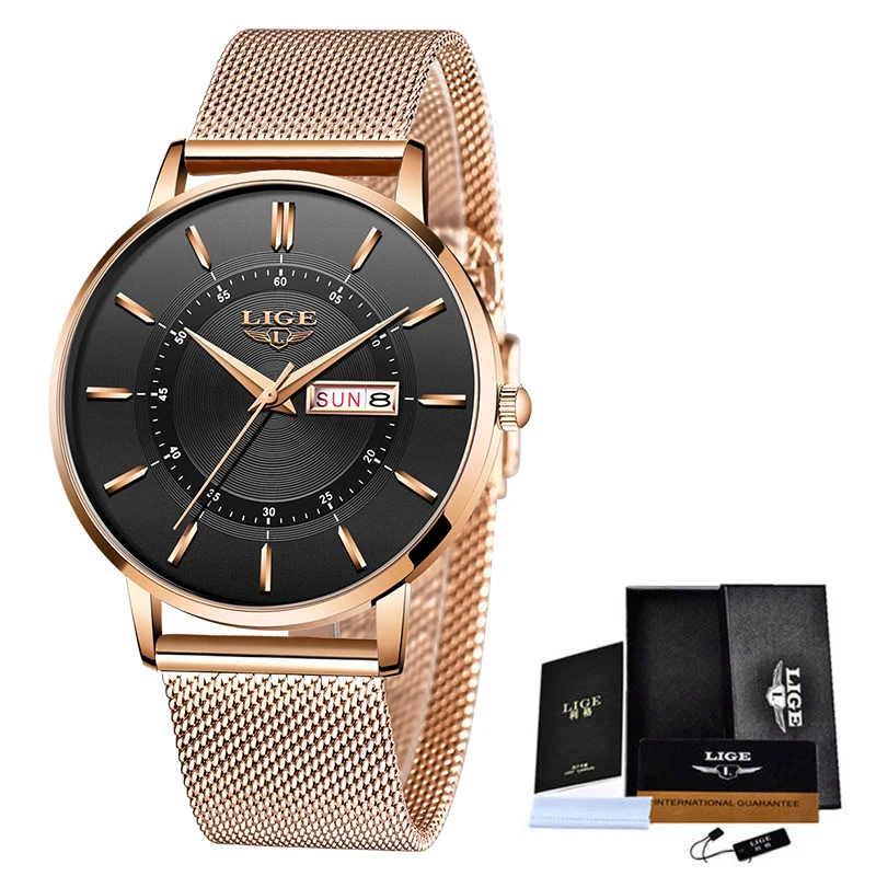 LIGE Luxury Ladies Watch Women Dress Waterproof Rose GoldSteel Strap Women Wrist Watches  Bracelet Clocks Relogio Feminino