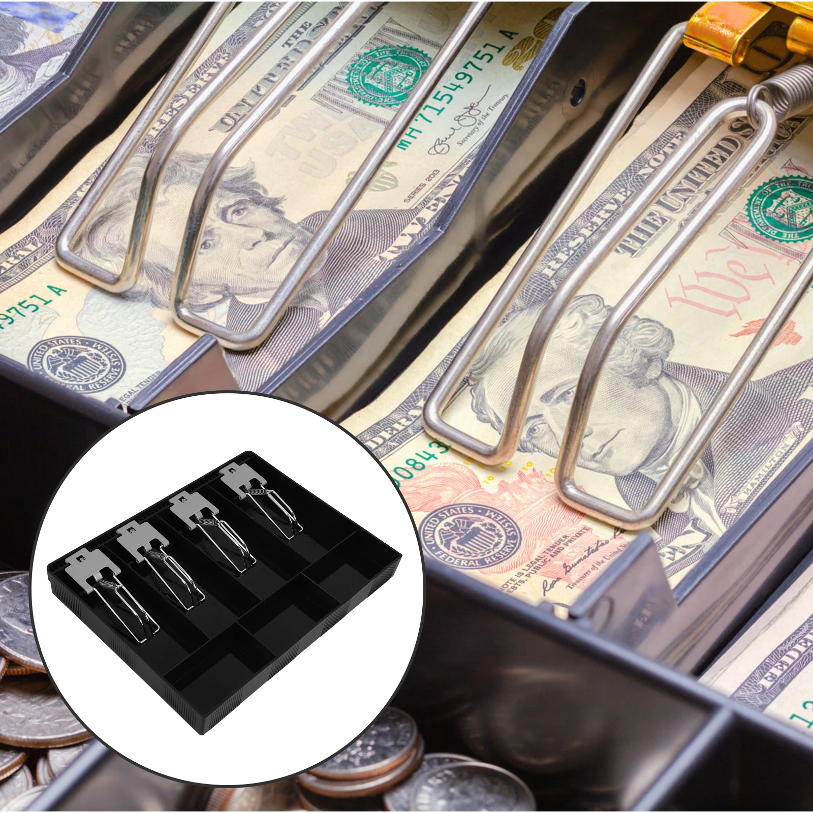 

Drawer Multi-compartment Cash Register Box Small Binder Money Black Organiser Tray