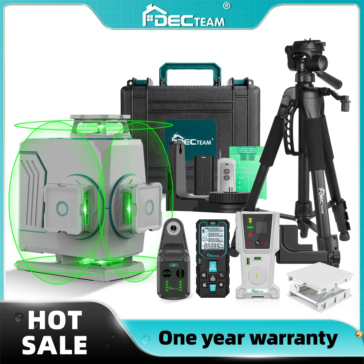 Decteam-nível Laser Auto-nivelamento com Hard Carry Case Linha Cruz Verde Ferramenta de Controle Remoto 4d 16 Linhas