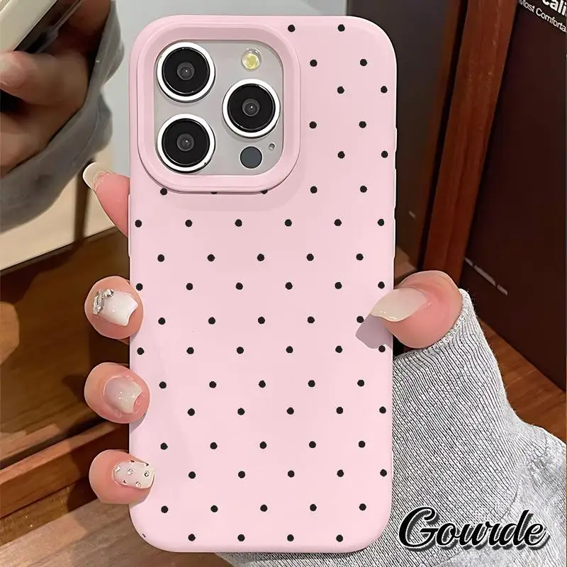 

Gourde Lovely Polka Dots Patterns Soft Silicone Phone Case for iPhone 17 Pro Max iPhone 16 15 11 14 13 12 Pro Shockproof Cover