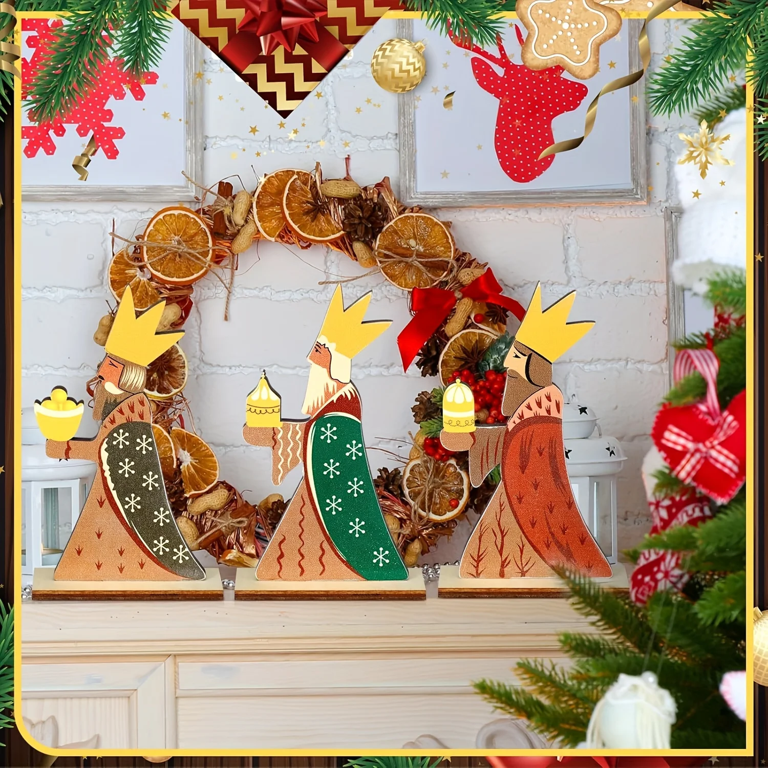 3pcs Set Three Wise Men Christmas Tabletop Decoration Wooden Centerpiece Christmas Ornament Indoor Home Holiday Displays view 5
