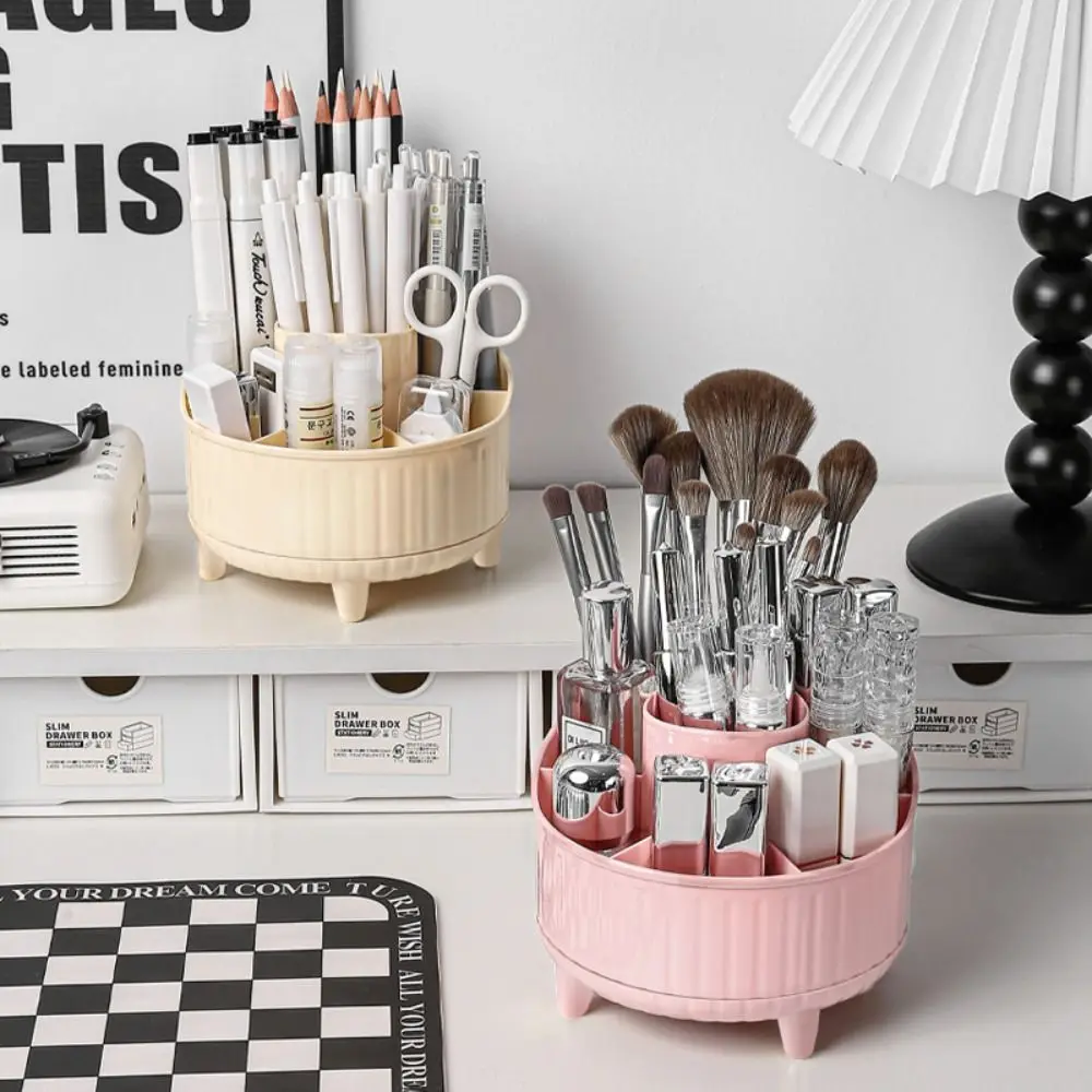 

7 Grids 360° Rotating Pen Container Large Capacity Storage Box Makeup Brush Holder Plastic Space Saving