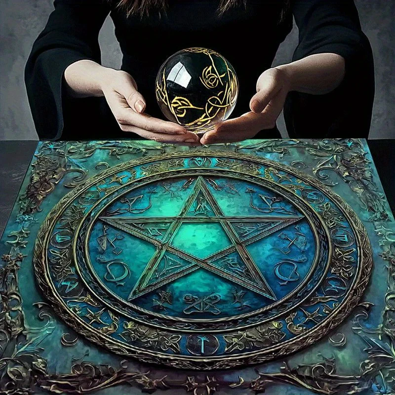VIKAMA Mystic Pentagram Magic Circle Tarot Mat Altar Cloth for Divination and Prophecy Card Games Mystical Home Decor Piece