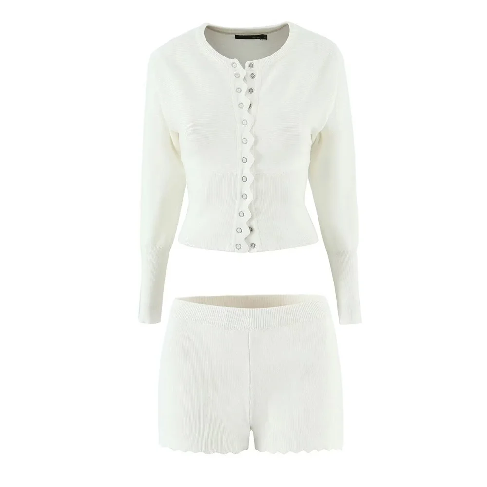 الخريف الملابس النسائية الجديدة مزاجه يظهر ضئيلة متماسكة جولة الرقبة سترة طويلة الأكمام أعلى والسراويل عالية الخصر