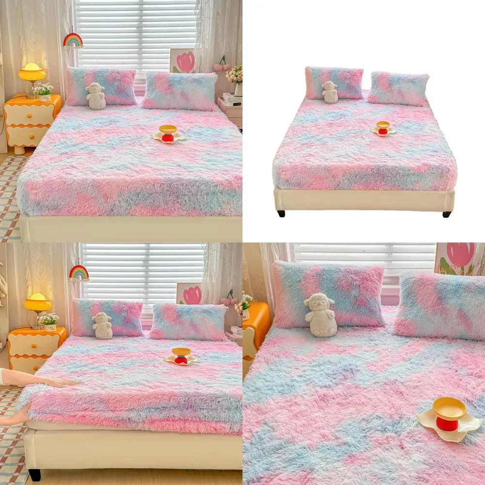 

Purple Rainbow Faux Fur Twin Sheet Set with Plush Velvet Flannel and 2 Pillowcases