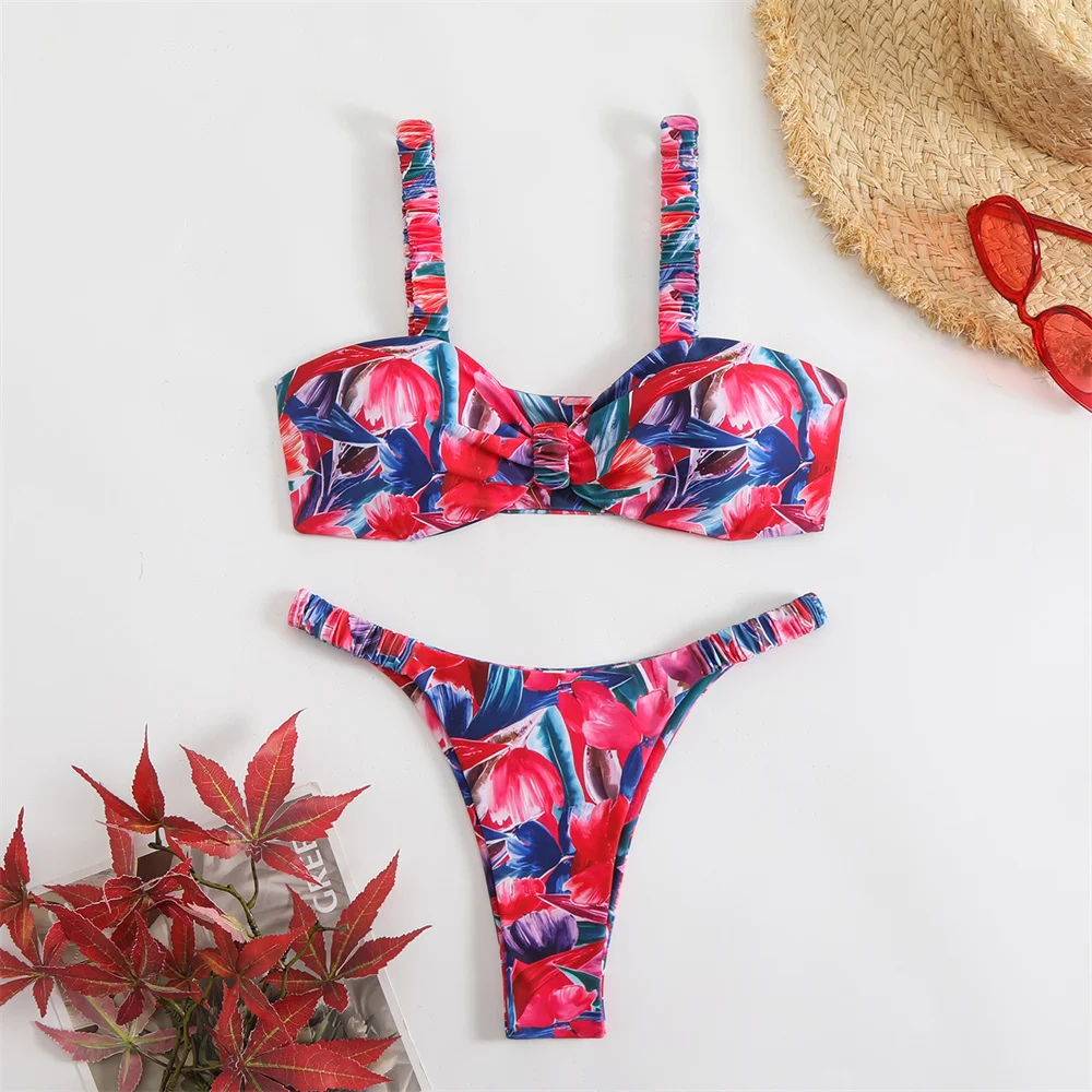 

Sexy Floral Bikini Thong Print Y2K Swimsuit Push Up Vacation Swimwears Bathing Swimming Suit Women Beach Outfit Biquini Feminino
