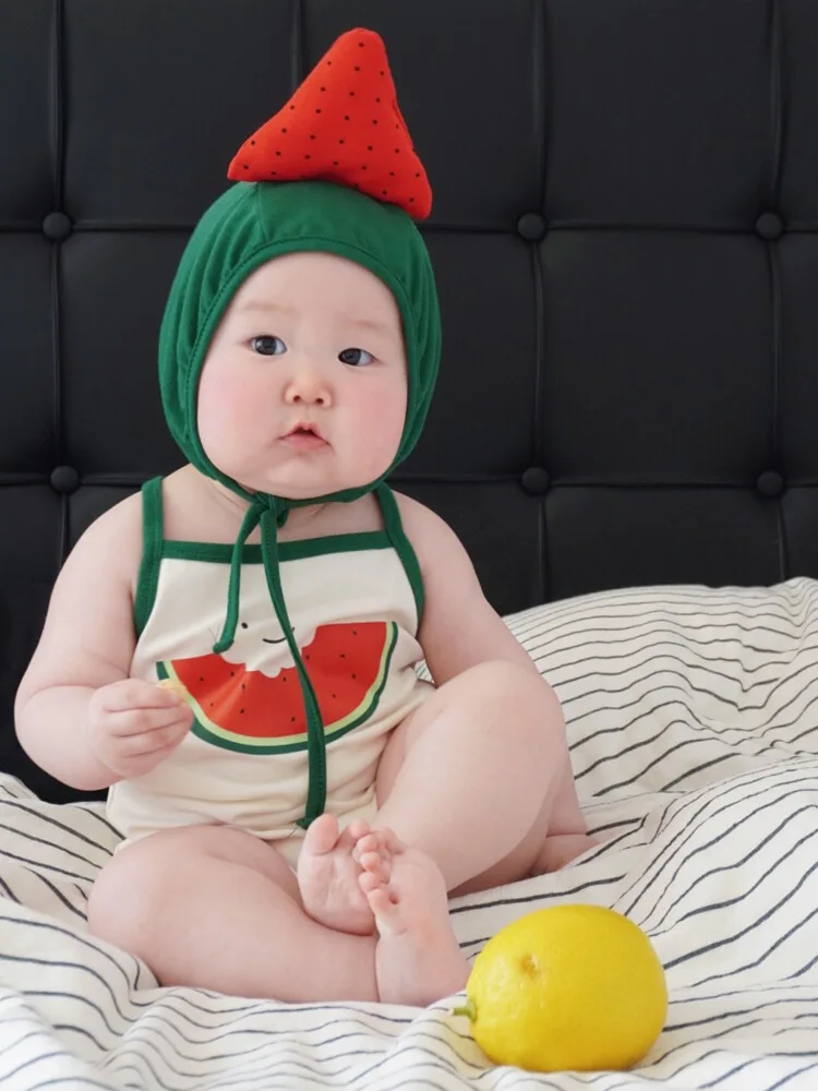 Baby boys and girls sleeveless suspender watermelon shaped photography clothing recien nacido   신생아사진  bebê