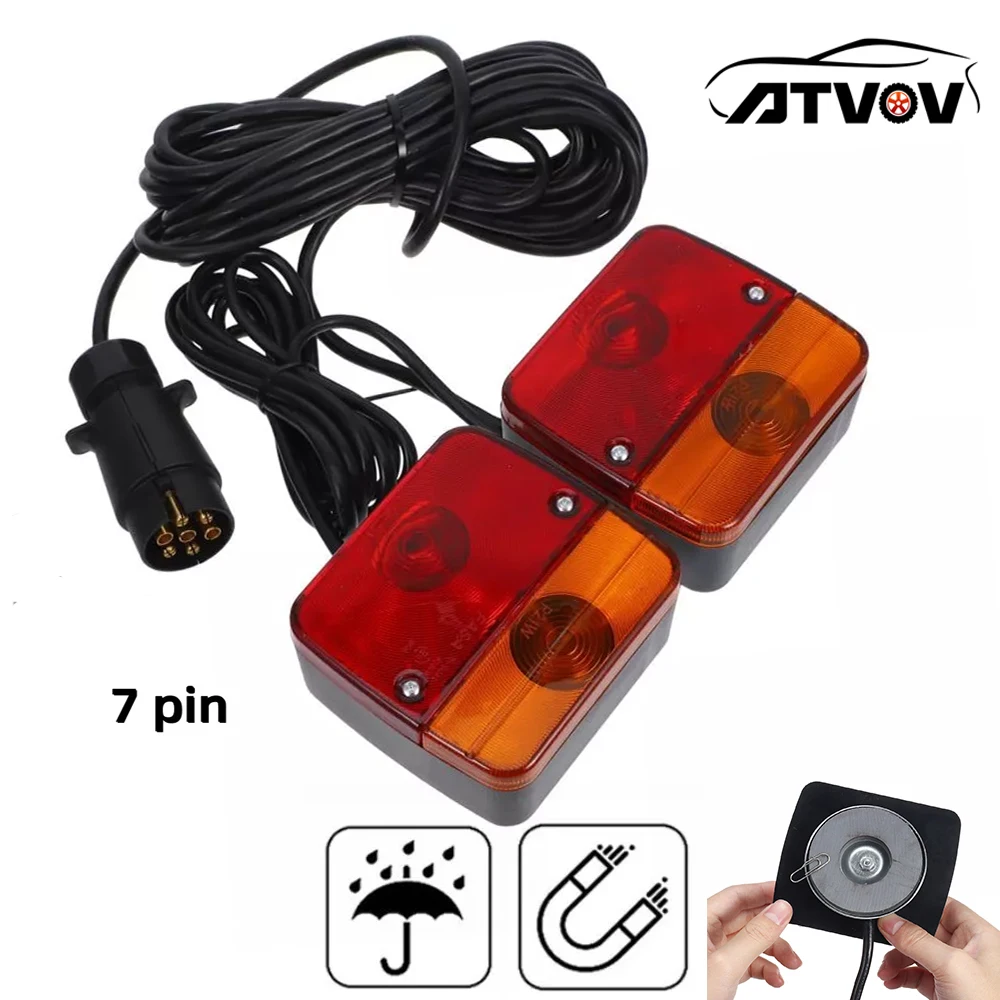 

ATVOV 1 Set Magnetic 7 Pin 12V 10m Trailer Truck Rear Towing Tail Light Kit Stop Indicator License Number Plate Reflector RV