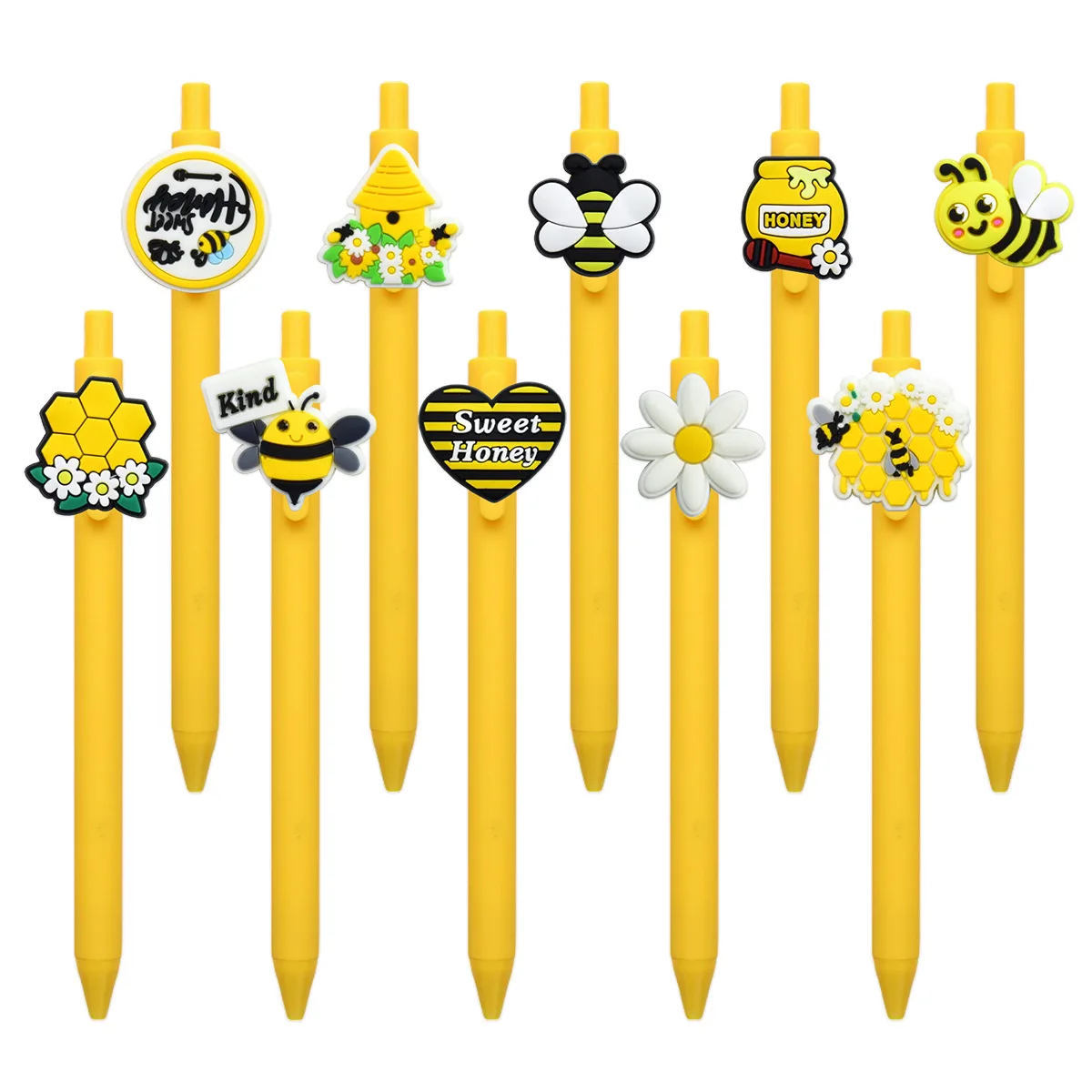 

10PCS Cute cartoon bee series ballpoint pen, student writing pen, creative colored frosted press ballpoint pen