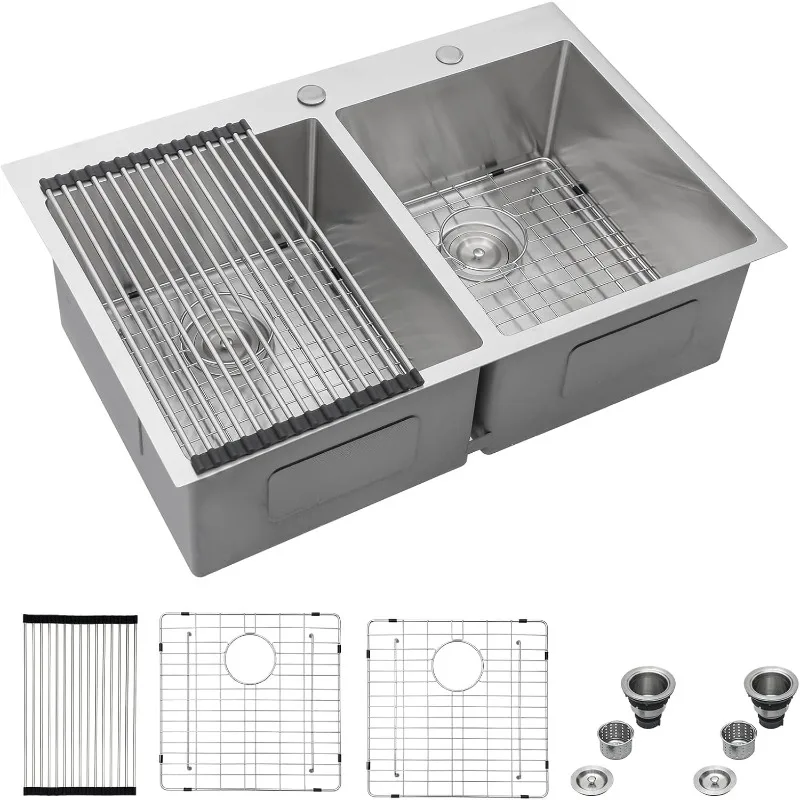 33 Undermount Kitchen Sink Double Bowl 33 x 22 Undermount Sink Double Bowl 50/50 Stainless Steel T304 16 Gauge 10 Inch Deep