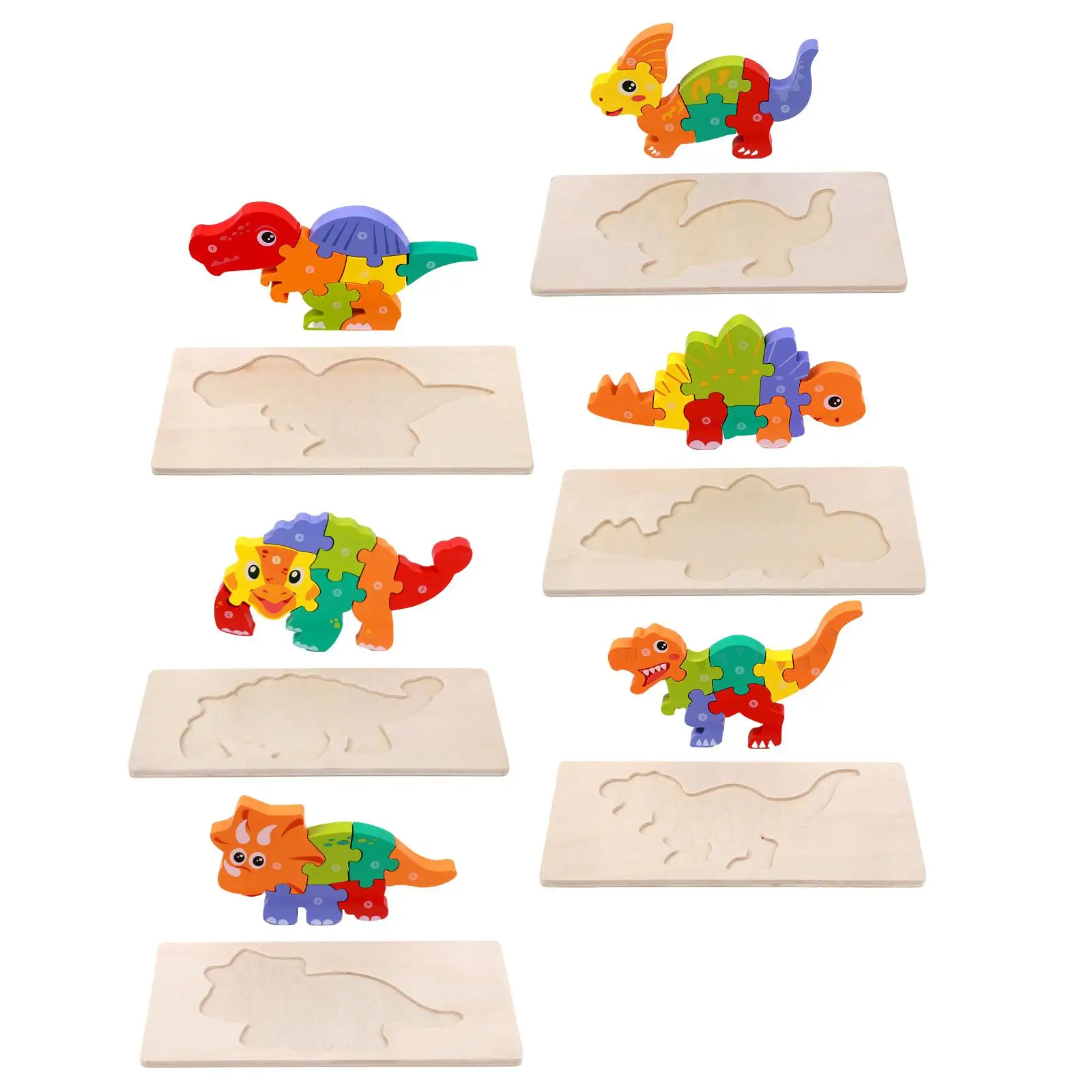 Wooden Puzzle for Kids Dino Puzzles, Shape Matching Game, 3D Animal Toys Montessori Toys for 2 3 4 Years Old