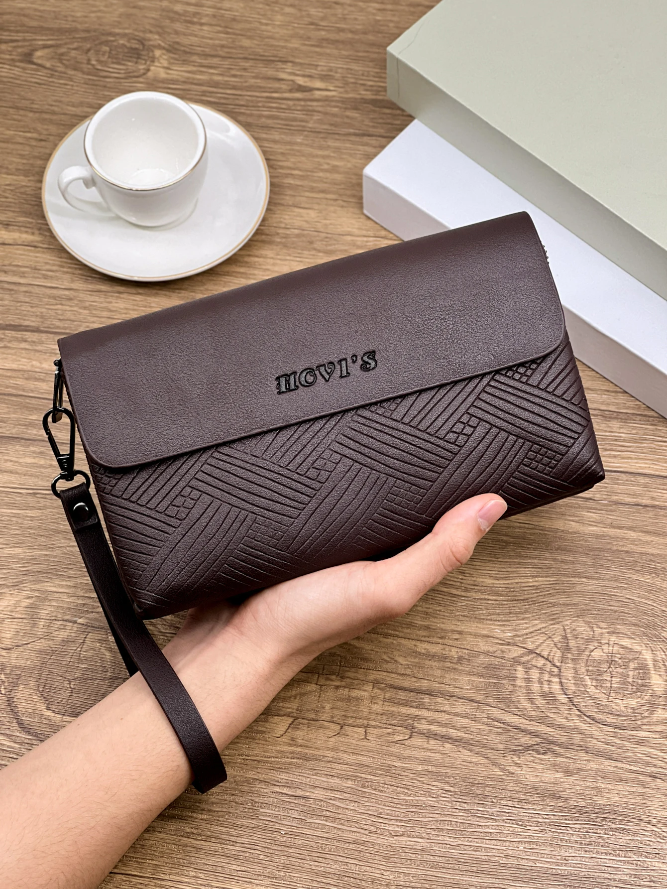 

Stylish Desigh Men's Handbag Black Textured Clutch Bag for Men with Zipper Pocket Secure Travel Phone Wallet Card Cash Organizer