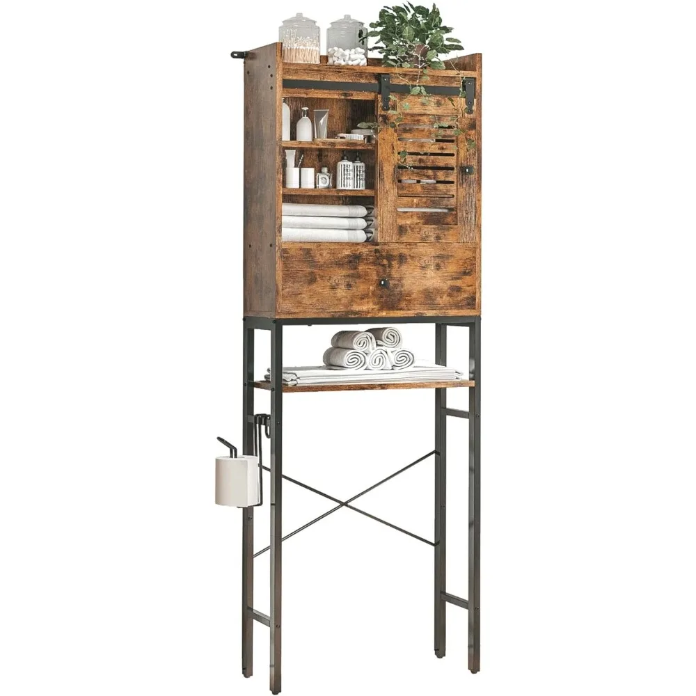 

Toilet Storage Rack with Cabinets and Drawers, 6-story Bathroom Storage Rack, Space Saving with Adjustable Shelves